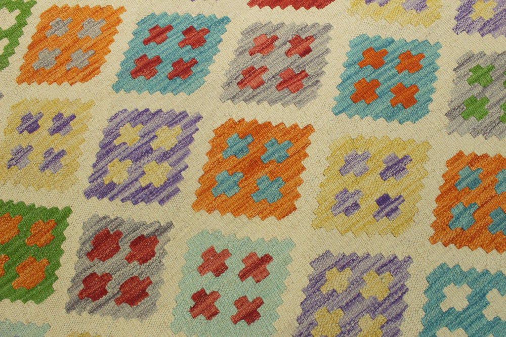 handmade Geometric Kilim Beige Blue Hand-Woven RECTANGLE 100% WOOL area rug 6 x 8