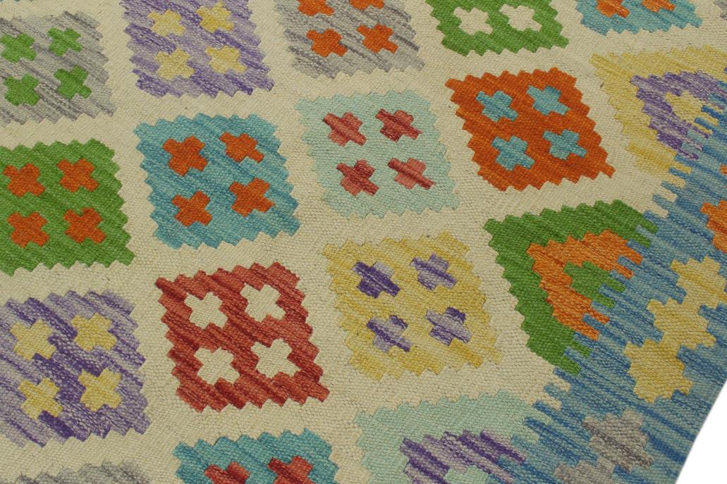 Flat Weave Kilim Antique Navaho Vintage handmade Modern Kilim Beige Blue Hand-Woven Rectangle 100% Wool Area Rug 6x8 