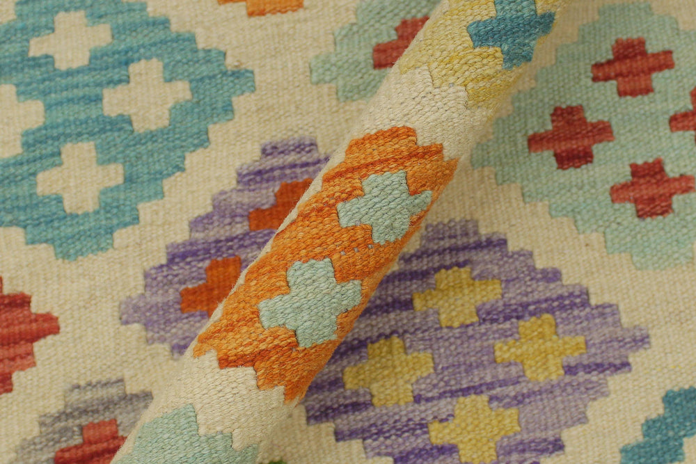 handmade Geometric Kilim Beige Blue Hand-Woven RECTANGLE 100% WOOL area rug 6 x 8