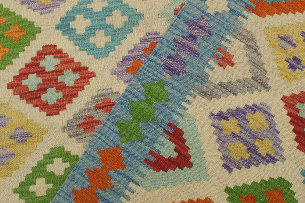 handmade Geometric Kilim Beige Blue Hand-Woven RECTANGLE 100% WOOL area rug 6 x 8