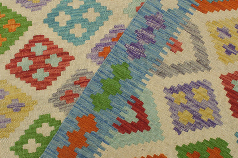handmade Geometric Kilim Beige Blue Hand-Woven RECTANGLE 100% WOOL area rug 6 x 8