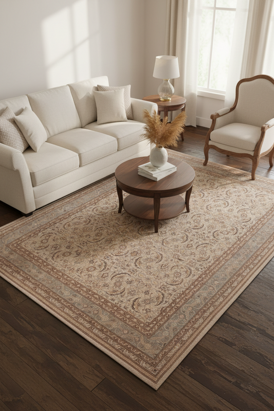 handmade Transitional Lahore Tan Lt. Green Hand Knotted RECTANGLE 100% WOOL area rug 10' x 14'