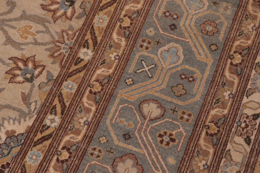 handmade Transitional Lahore Tan Lt. Green Hand Knotted RECTANGLE 100% WOOL area rug 10' x 14'
