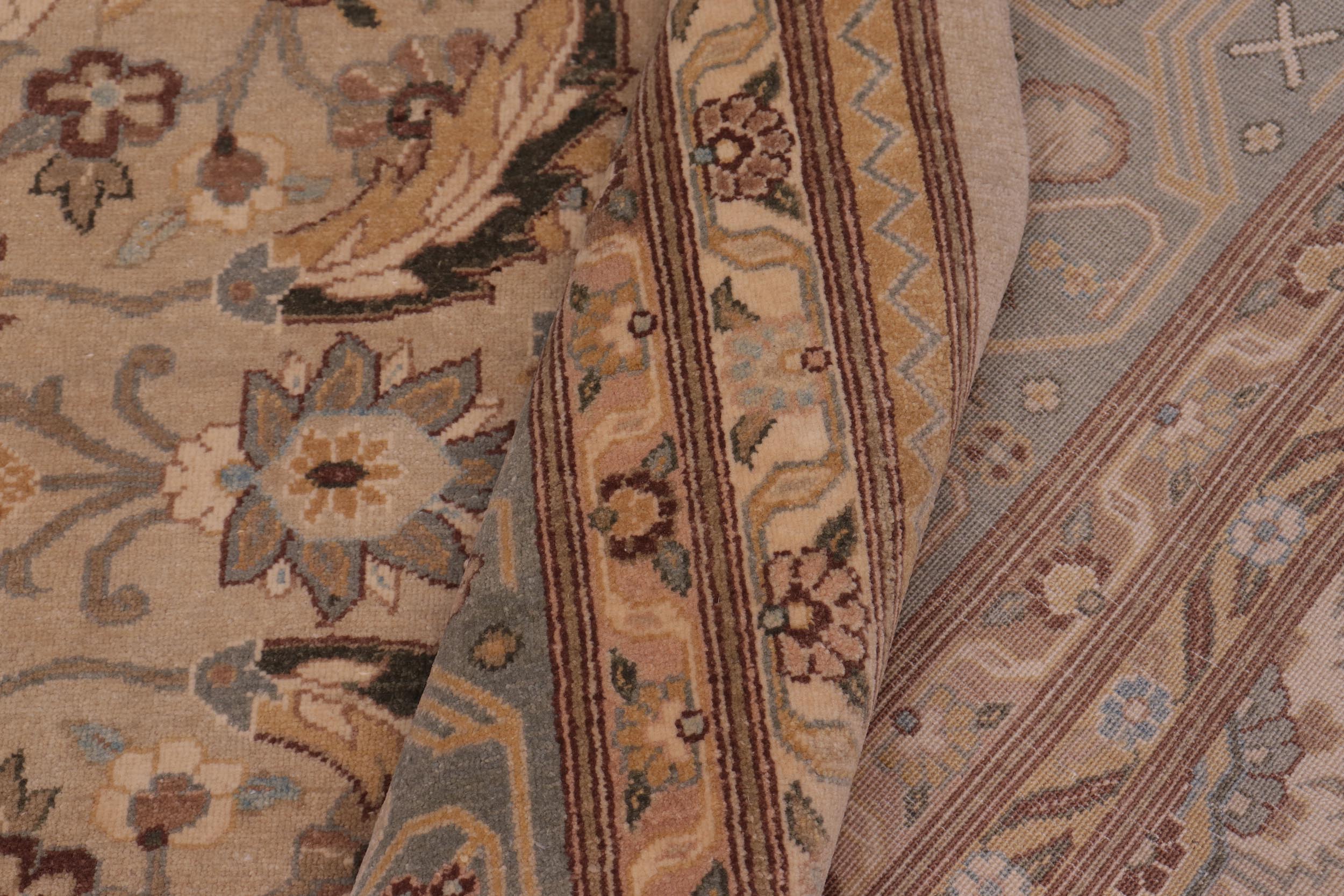 handmade Transitional Lahore Tan Lt. Green Hand Knotted RECTANGLE 100% WOOL area rug 10' x 14'