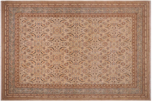 handmade Transitional Lahore Tan Lt. Green Hand Knotted RECTANGLE 100% WOOL area rug 10' x 14'