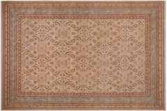 handmade Transitional Lahore Tan Lt. Green Hand Knotted RECTANGLE 100% WOOL area rug 10' x 14'