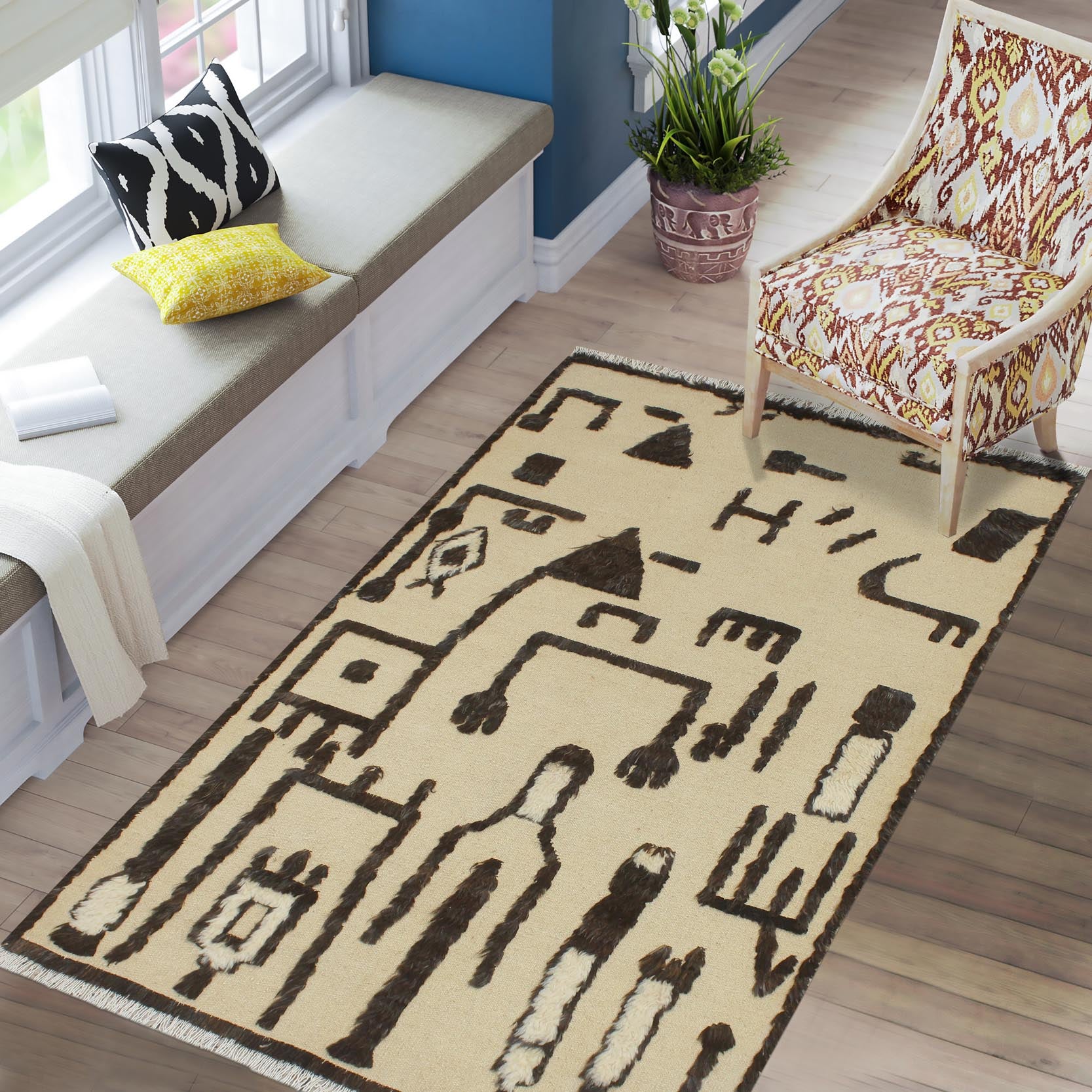 handmade Geometric Moroccan Hi Beige Brown Hand Knotted RECTANGLE 100% WOOL area rug 4' x 6'