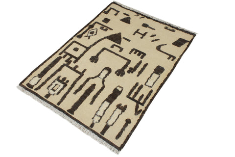 handmade Geometric Moroccan Hi Beige Brown Hand Knotted RECTANGLE 100% WOOL area rug 4' x 6'