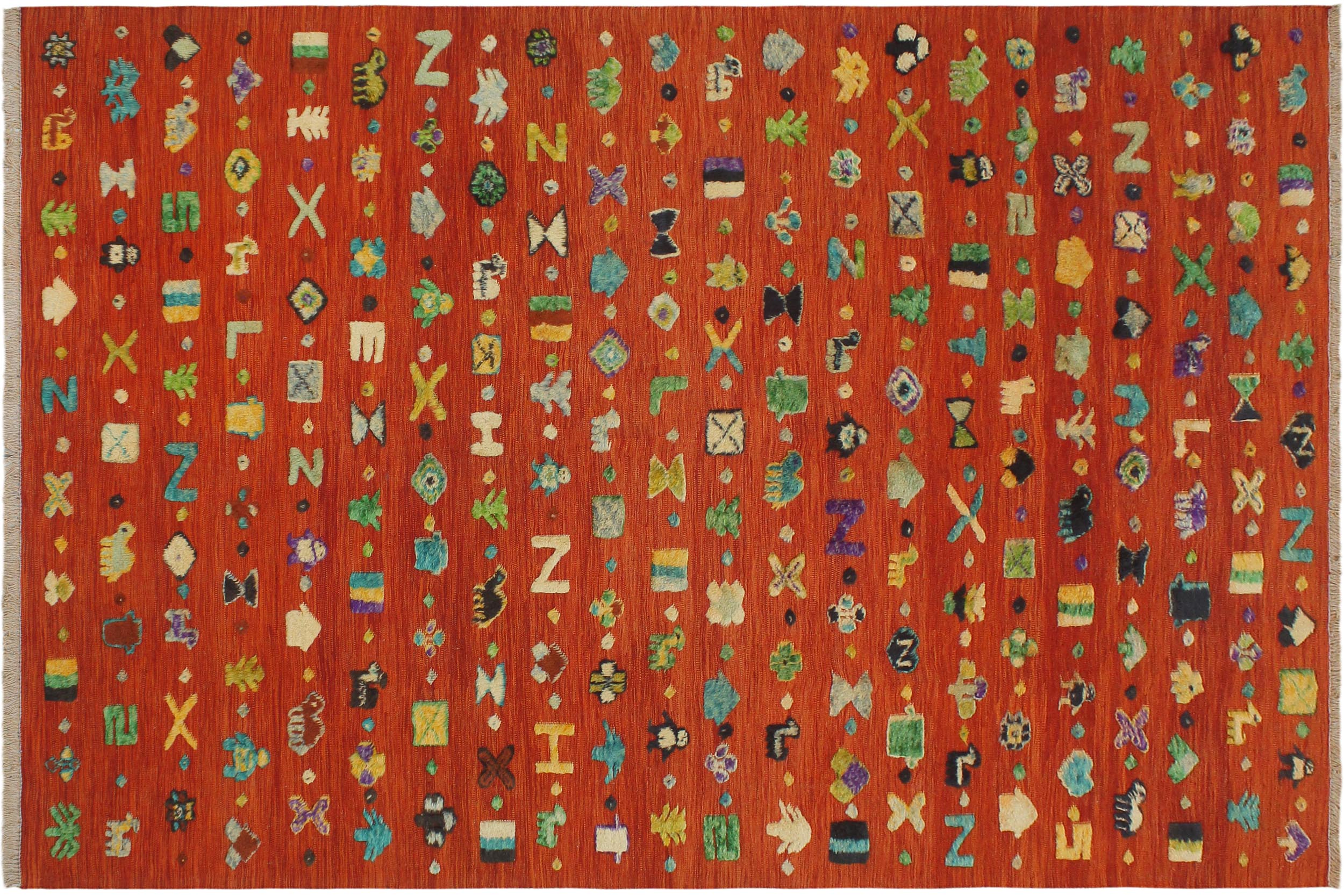 handmade Geometric Moroccan Hi Rust Blue Hand Knotted RECTANGLE 100% WOOL area rug 7' x 10'