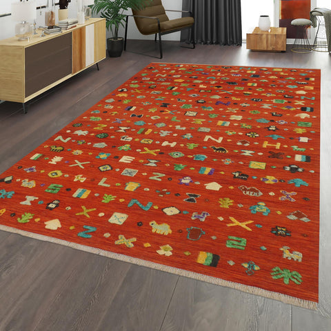 handmade Geometric Moroccan Hi Rust Blue Hand Knotted RECTANGLE 100% WOOL area rug 7' x 10'
