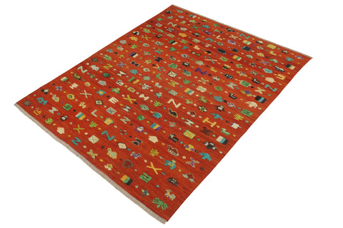 handmade Geometric Moroccan Hi Rust Blue Hand Knotted RECTANGLE 100% WOOL area rug 7' x 10'