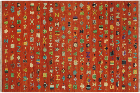 handmade Geometric Moroccan Hi Rust Blue Hand Knotted RECTANGLE 100% WOOL area rug 7' x 10'