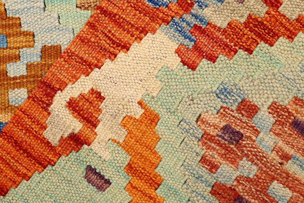 handmade Geometric Kilim Blue Rust Hand-Woven RECTANGLE 100% WOOL area rug 3 x 5