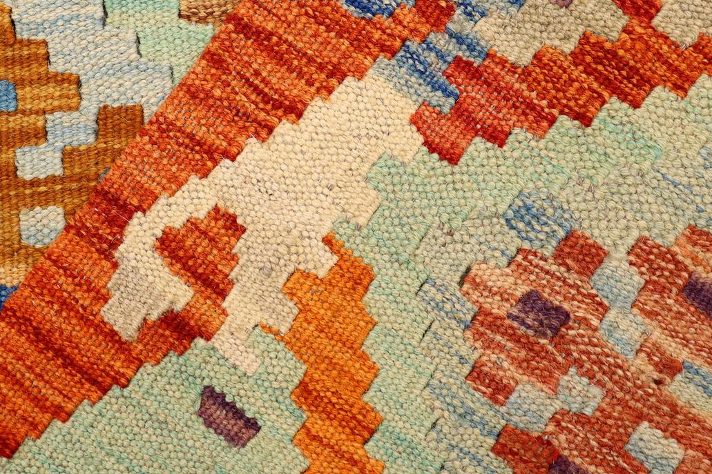 Flat Weave Kilim Antique Navaho Vintage handmade Geometric Kilim Blue Rust Hand-Woven Rectangle 100% Wool Area Rug 3x5 