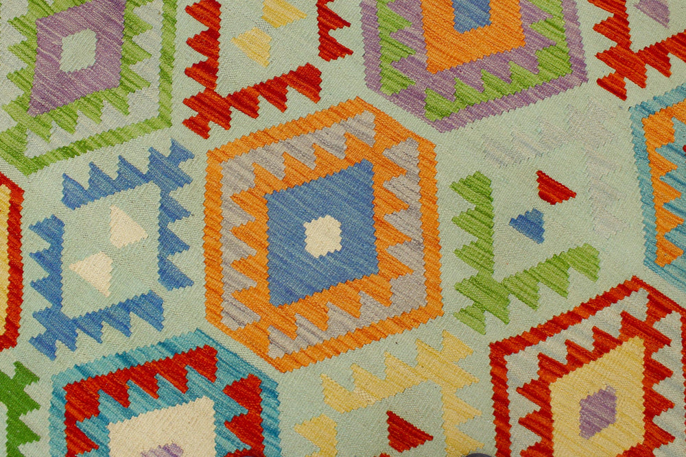 handmade Geometric Kilim Blue Beige Hand-Woven RECTANGLE 100% WOOL area rug 8 x 10