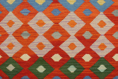 handmade Modern Kilim Rust Blue Hand-Woven RECTANGLE 100% WOOL area rug 8x10