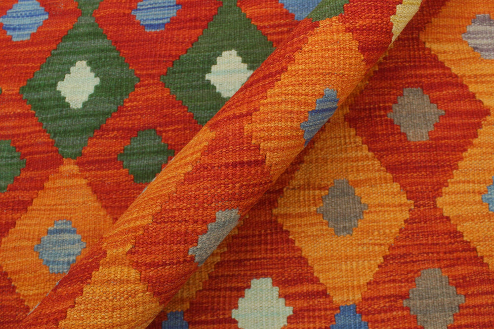 handmade Modern Kilim Rust Blue Hand-Woven RECTANGLE 100% WOOL area rug 8x10