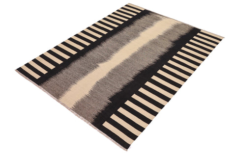 handmade Modern Kilim Beige Black Hand-Woven RECTANGLE 100% WOOL area rug 8' x 10'