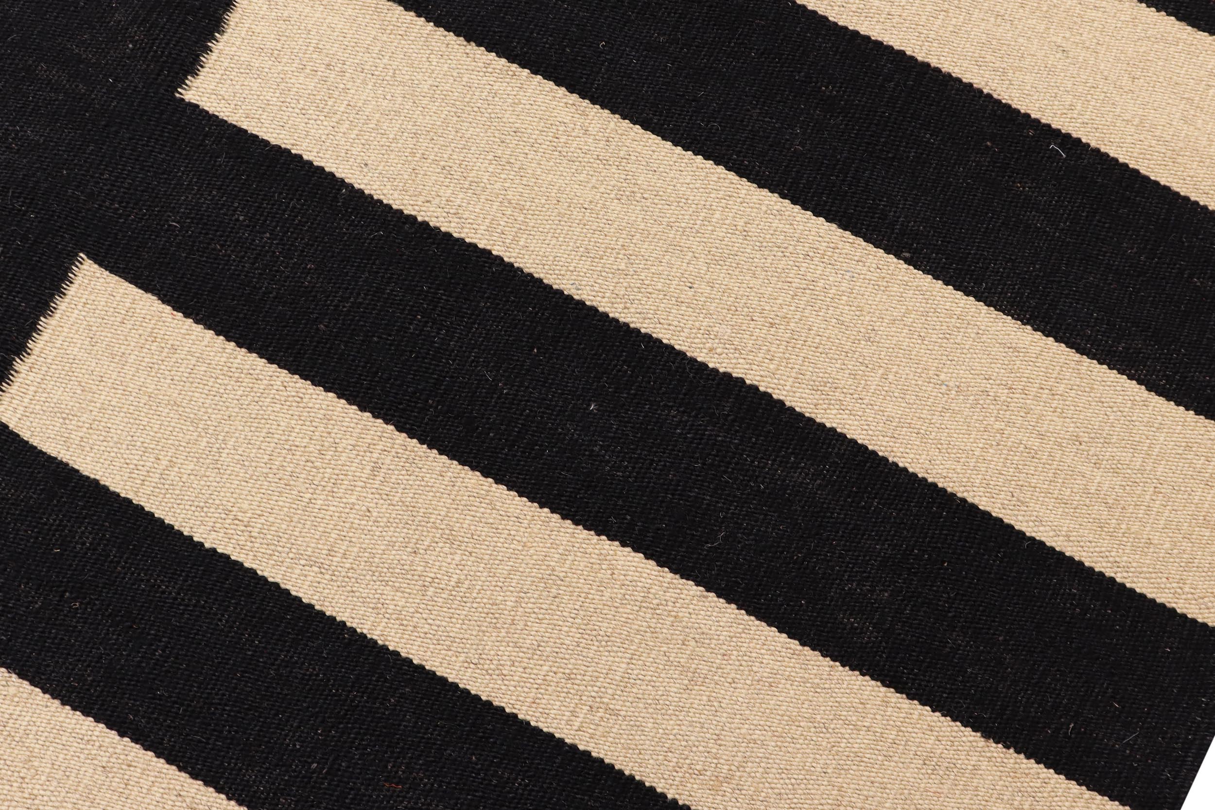 handmade Modern Kilim Beige Black Hand-Woven RECTANGLE 100% WOOL area rug 8' x 10'