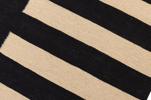 handmade Modern Kilim Beige Black Hand-Woven RECTANGLE 100% WOOL area rug 8' x 10'