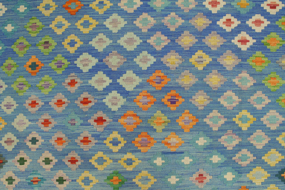 handmade Geometric Kilim Blue Red Hand-Woven RECTANGLE 100% WOOL area rug 8 x 10