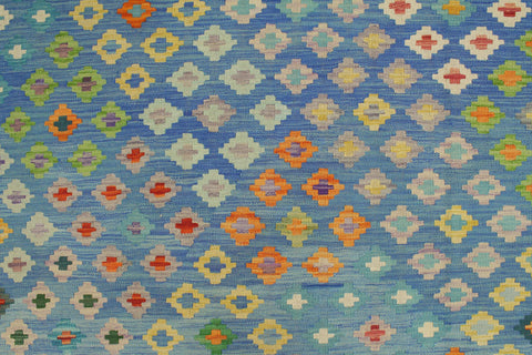 handmade Geometric Kilim Blue Red Hand-Woven RECTANGLE 100% WOOL area rug 8 x 10