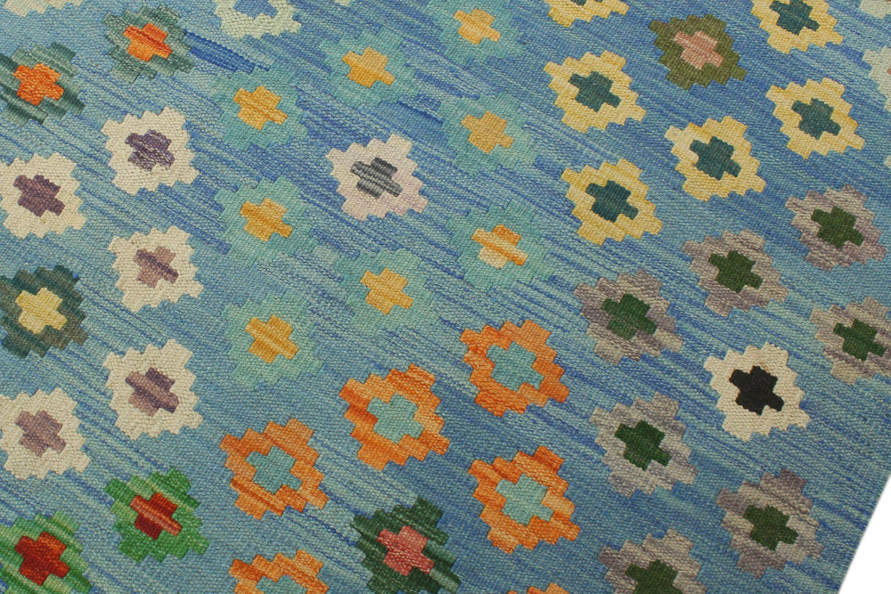 handmade Geometric Kilim Blue Red Hand-Woven RECTANGLE 100% WOOL area rug 8 x 10