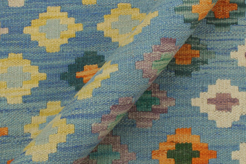 handmade Geometric Kilim Blue Red Hand-Woven RECTANGLE 100% WOOL area rug 8 x 10
