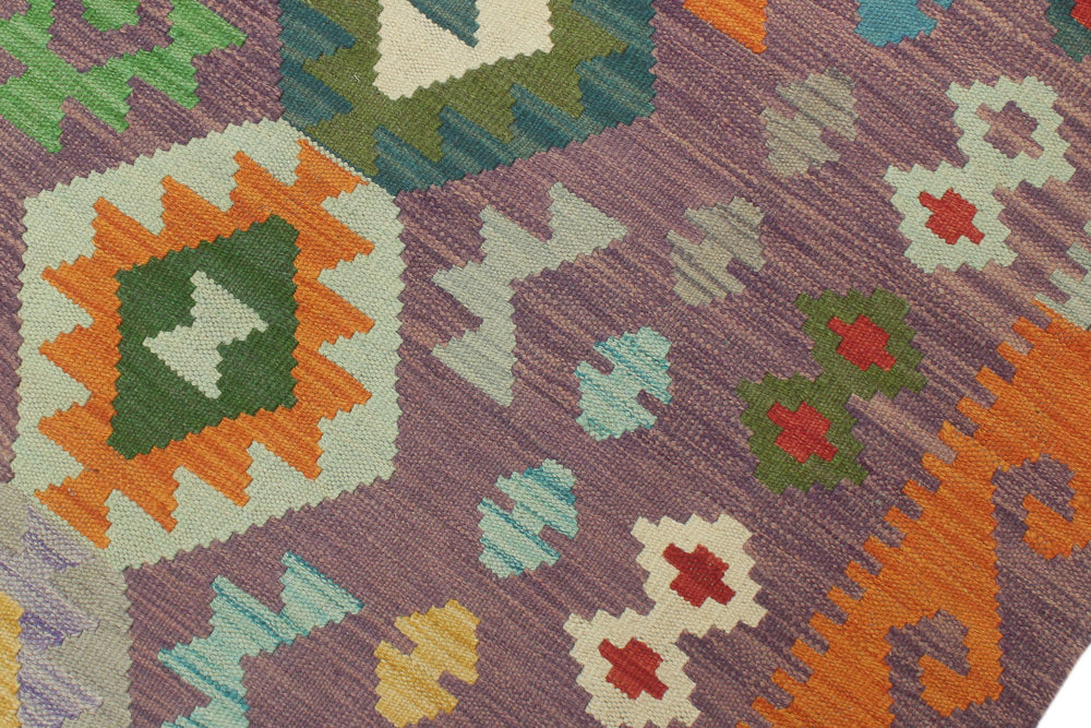 handmade Geometric Kilim Purple Blue Hand-Woven RECTANGLE 100% WOOL area rug 8 x 10