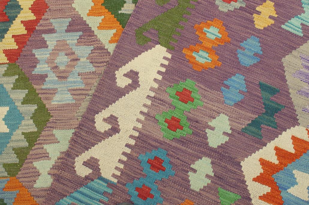 Flat Weave Kilim Antique Navaho Vintage handmade Geometric Kilim Purple Blue Hand-Woven Rectangle 100% Wool Area Rug 8x10 