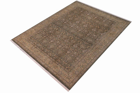 handmade Transitional Mujahid Green Gold Hand Knotted RECTANGLE 100% WOOL area rug 10x14