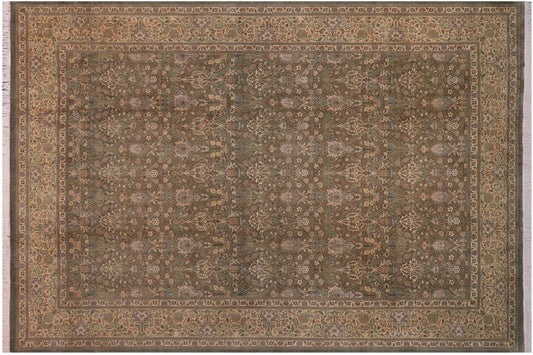 handmade Transitional Mujahid Green Gold Hand Knotted RECTANGLE 100% WOOL area rug 10x14