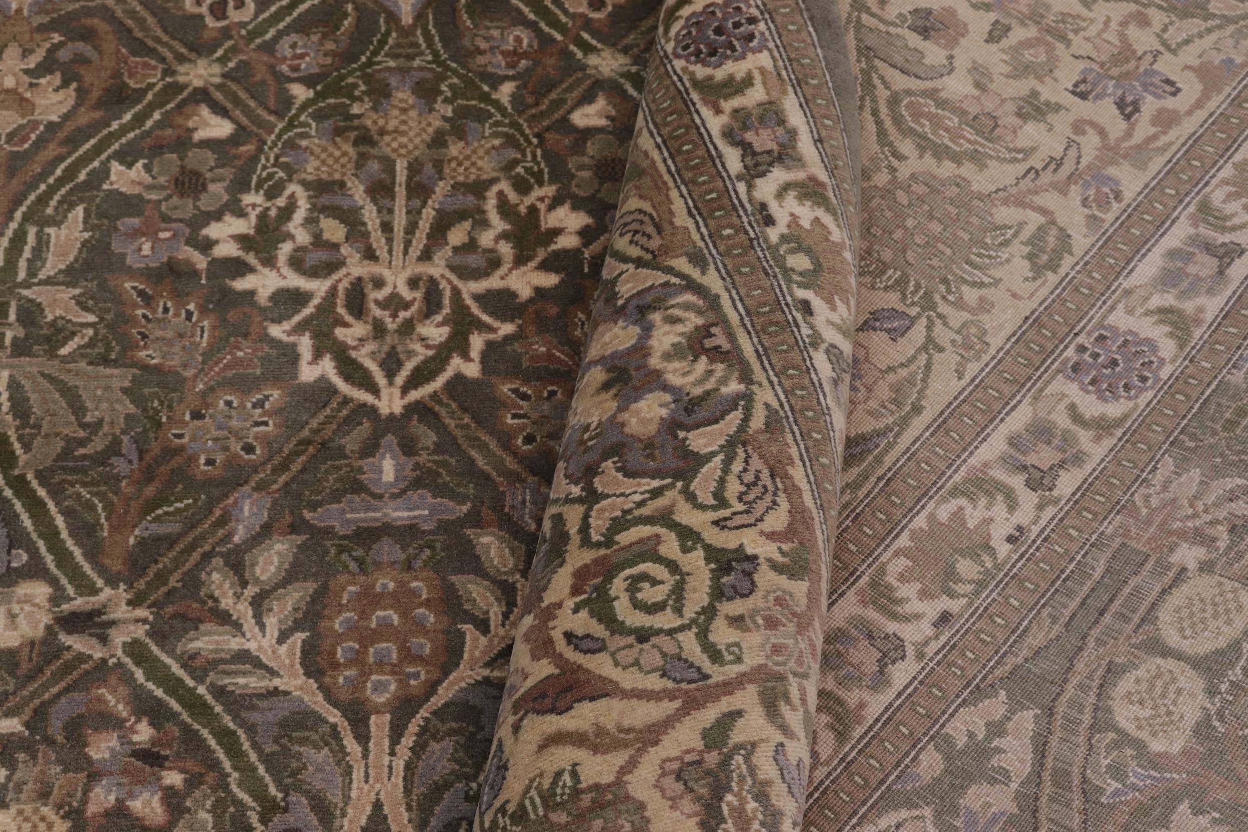 handmade Transitional Mujahid Green Gold Hand Knotted RECTANGLE 100% WOOL area rug 10x14