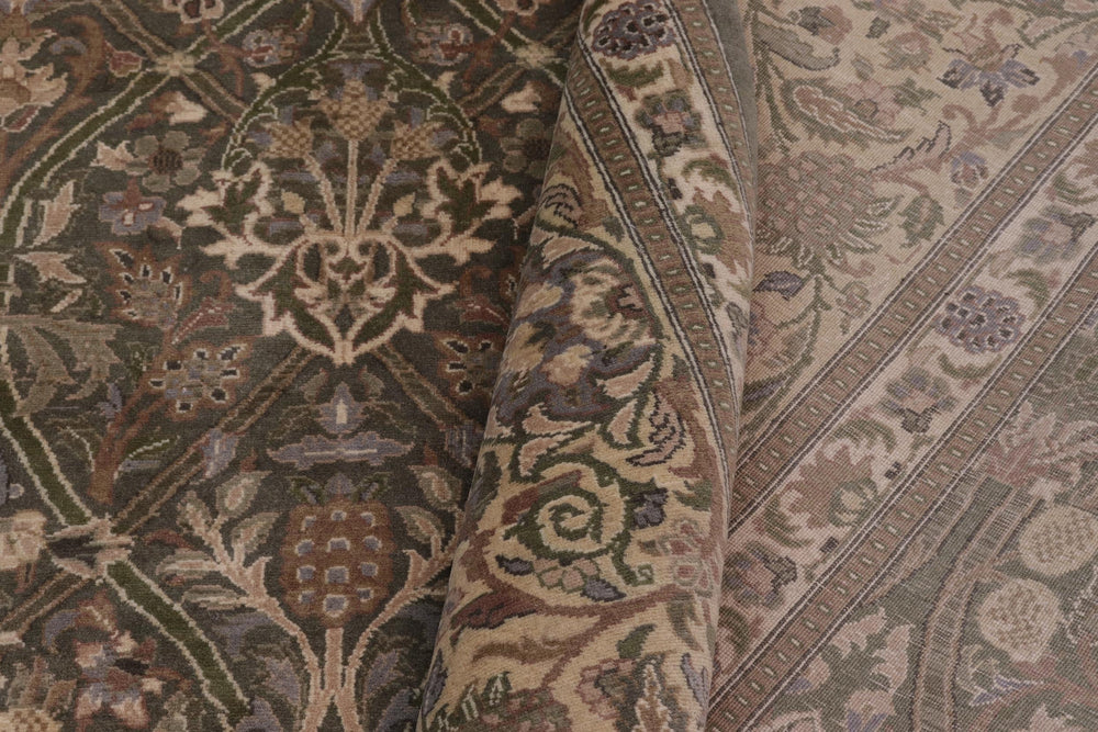 handmade Transitional Mujahid Green Gold Hand Knotted RECTANGLE 100% WOOL area rug 10x14