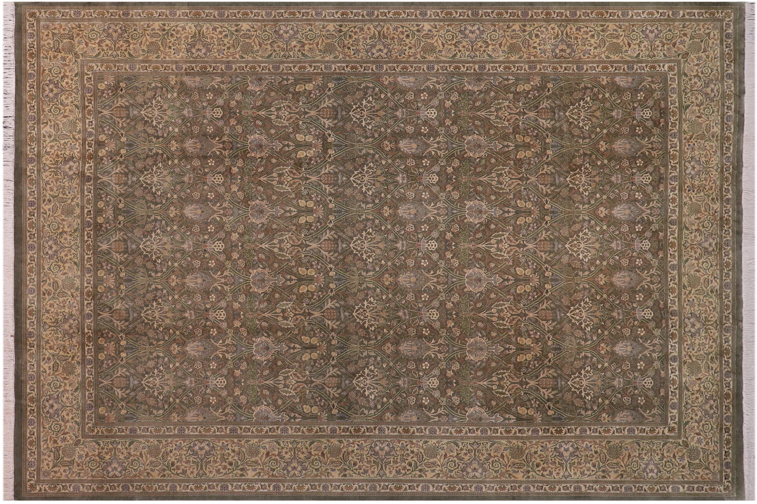 handmade Transitional Mujahid Green Gold Hand Knotted RECTANGLE 100% WOOL area rug 10x14