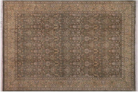 handmade Transitional Mujahid Green Gold Hand Knotted RECTANGLE 100% WOOL area rug 10x14
