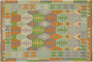 handmade Geometric Kilim Blue Beige Hand-Woven RECTANGLE 100% WOOL area rug 4 x 6