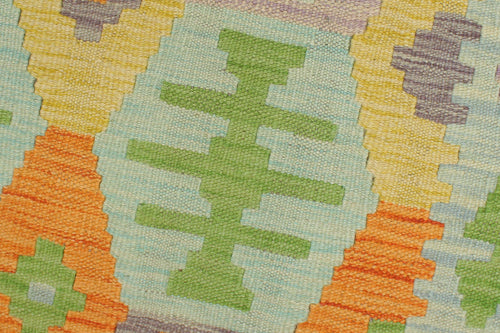handmade Geometric Kilim Blue Beige Hand-Woven RECTANGLE 100% WOOL area rug 4 x 6
