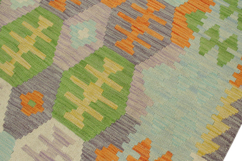 handmade Geometric Kilim Blue Beige Hand-Woven RECTANGLE 100% WOOL area rug 4 x 6