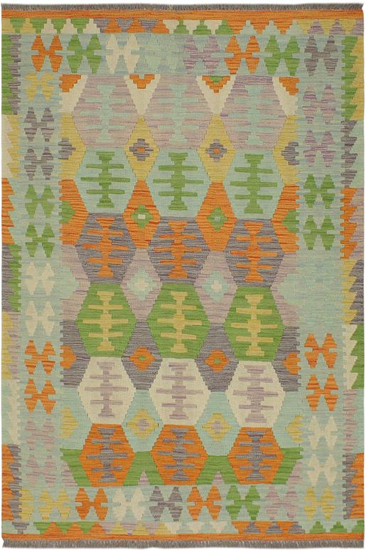 Flat Weave Kilim Antique Navaho Vintage handmade Geometric Kilim Blue Beige Hand-Woven Rectangle 100% Wool Area Rug 4x6 