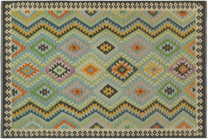 handmade Geometric Kilim Blue Charcoal Hand-Woven RECTANGLE 100% WOOL area rug 6 x 8