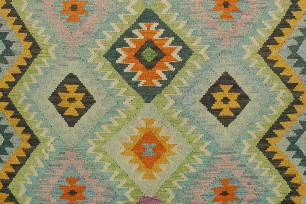 Flat Weave Kilim Antique Navaho Vintage handmade Geometric Kilim Blue Charcoal Hand-Woven Rectangle 100% Wool Area Rug 6x8 
