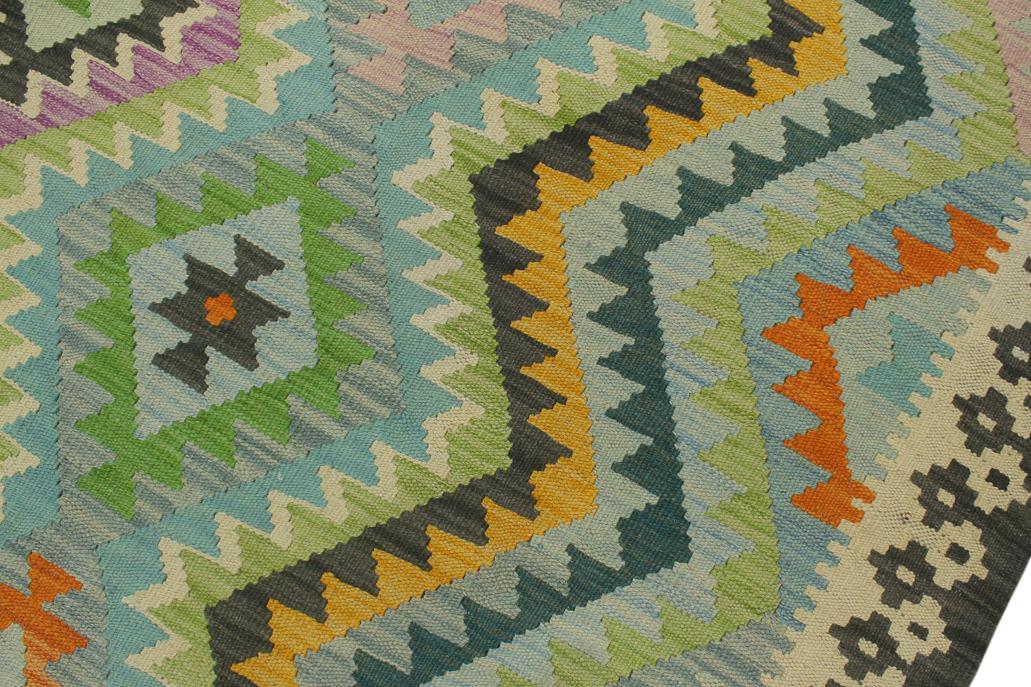 Flat Weave Kilim Antique Navaho Vintage handmade Geometric Kilim Blue Charcoal Hand-Woven Rectangle 100% Wool Area Rug 6x8 