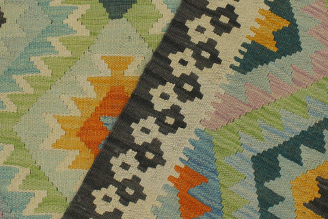 handmade Geometric Kilim Blue Charcoal Hand-Woven RECTANGLE 100% WOOL area rug 6 x 8