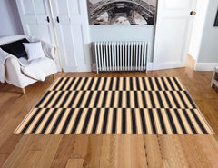 handmade Modern Kilim Beige Black Hand-Woven RECTANGLE 100% WOOL area rug 6' x 8'
