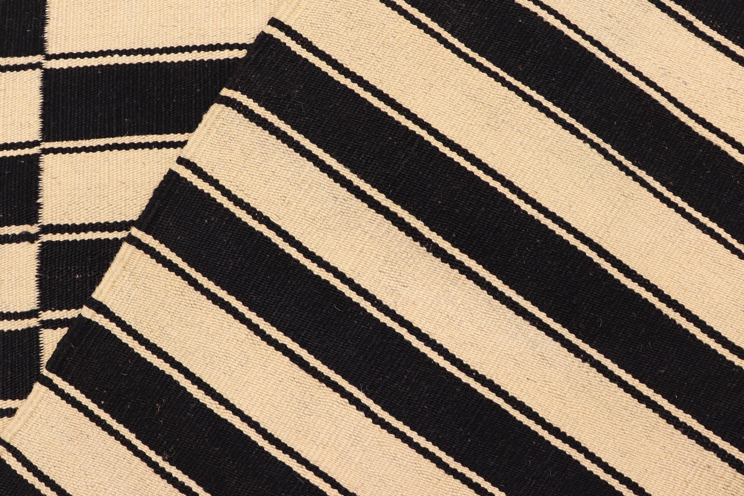 handmade Modern Kilim Beige Black Hand-Woven RECTANGLE 100% WOOL area rug 6' x 8'