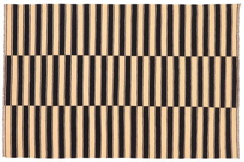 handmade Modern Kilim Beige Black Hand-Woven RECTANGLE 100% WOOL area rug 6' x 8'