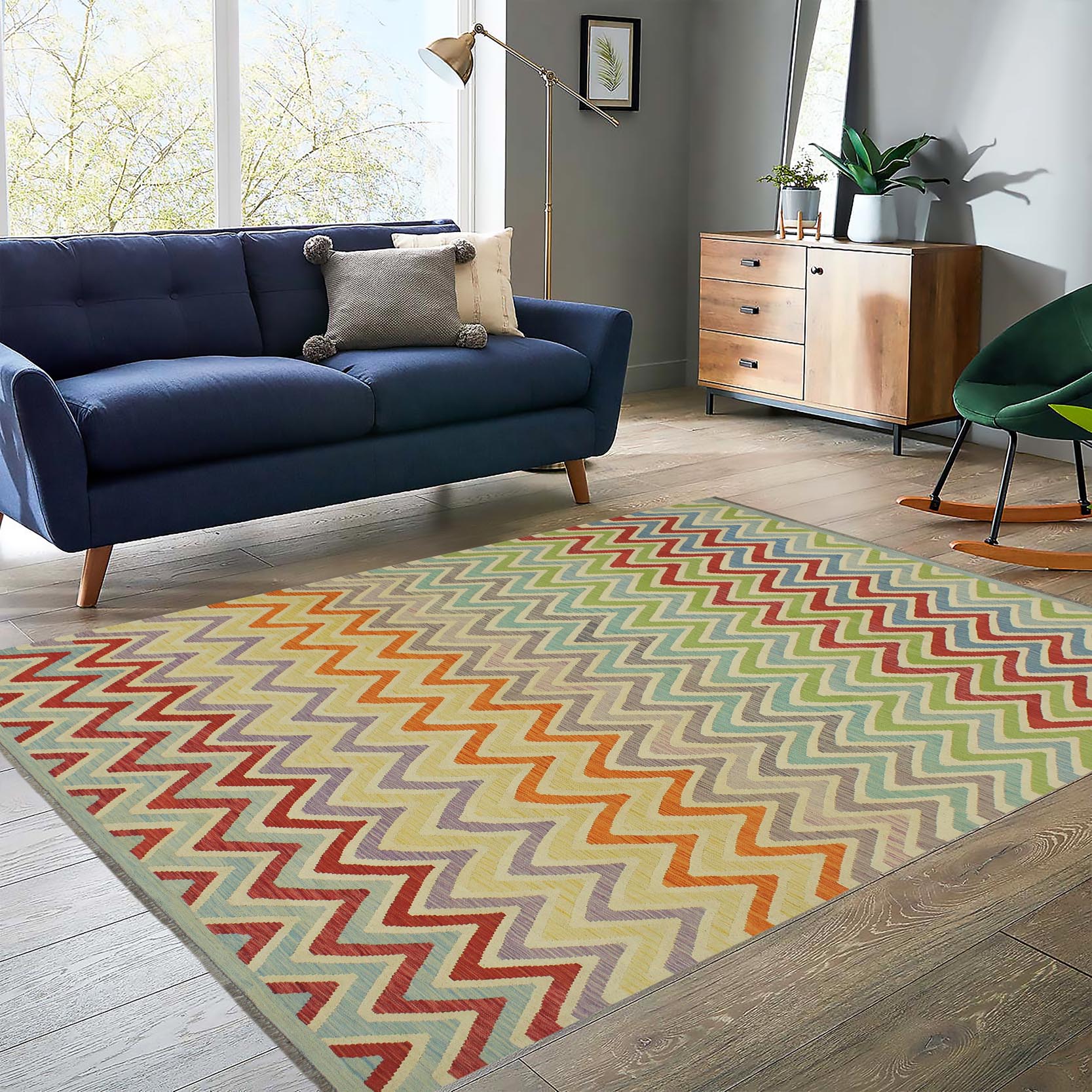 handmade Modern Kilim Red Blue Hand-Woven RECTANGLE 100% WOOL area rug 8x10