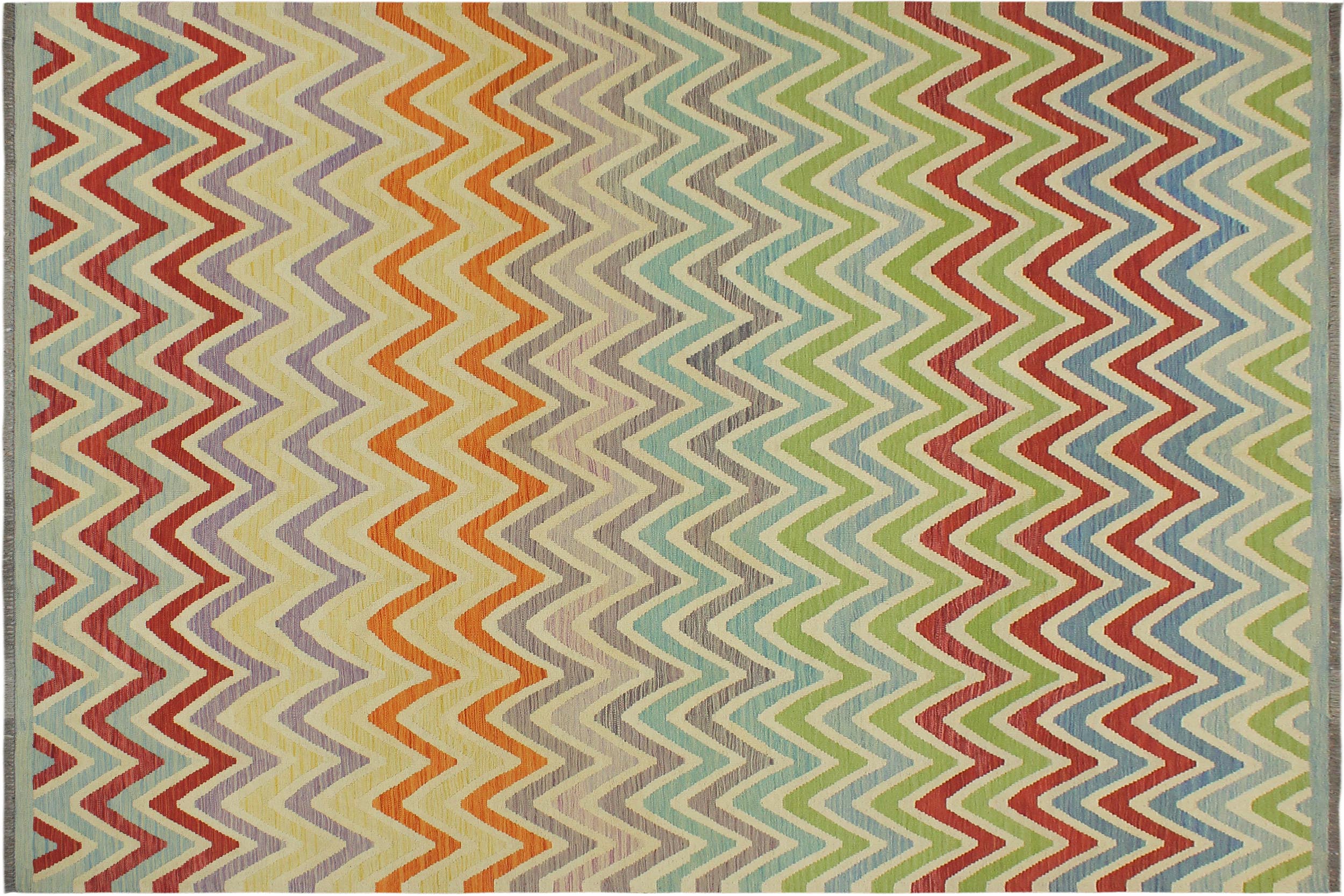 handmade Modern Kilim Red Blue Hand-Woven RECTANGLE 100% WOOL area rug 8x10