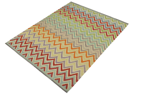 handmade Modern Kilim Red Blue Hand-Woven RECTANGLE 100% WOOL area rug 8x10